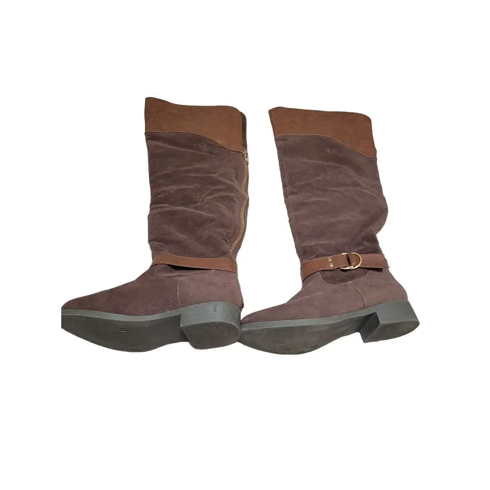 Brown Faux Suede Buckle Strap Over‎ the Knee Womens Back Zippered Boot Size 7